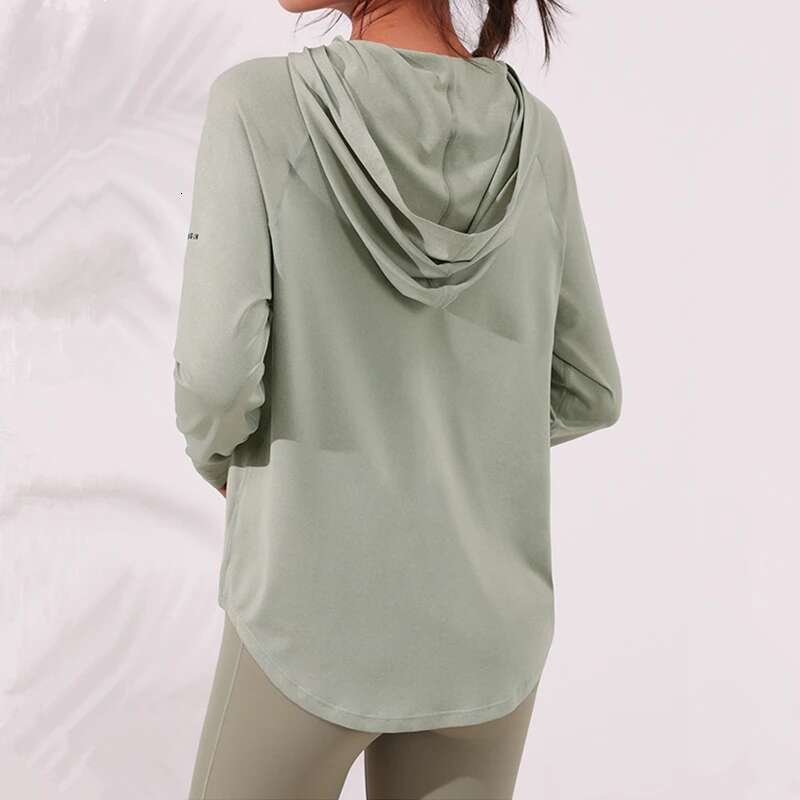 Women Thin Loose Sport Hoodies Zipper Running Jackets Long Sleeve Yoga Tops Sweatsuit Gym Workout Fiess Hooded Top Coat Female