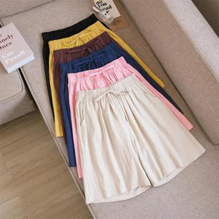 Women Shorts Harajuku Summer Cotton Linen Drawstring Solid Color Loose Ladies Shorts Superior Quality Drop JUFk005 250318