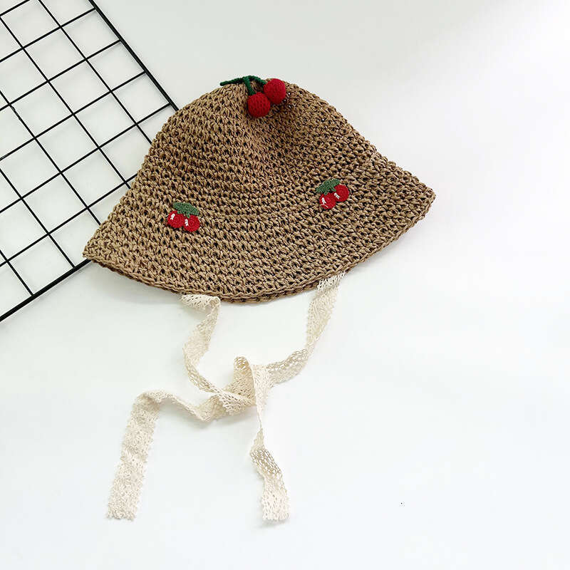 Instagram Cartoon Little Bear Children's Straw Summer Outdoor Sunscreen Sun Princess Baby Travel Strap Sunshade Hat