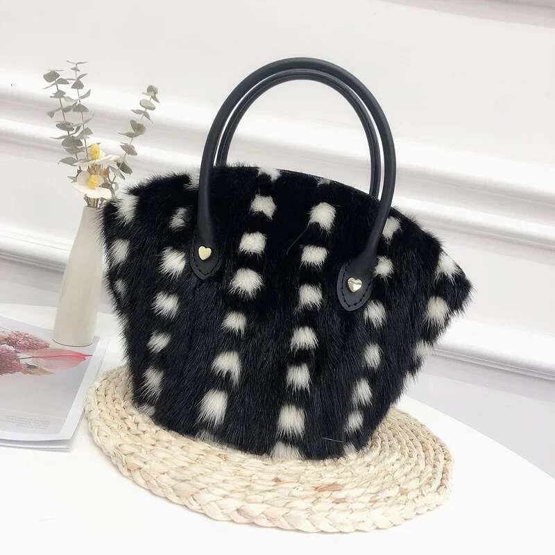 Mink Real Fur Bucket Women's Crossbody Shoulder Fashion Plush Handheld Ladies Shell Clutch Bag