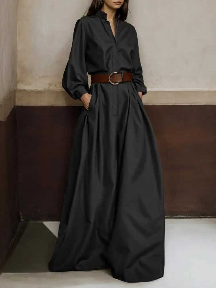 Onecozyday 2024 fashionable solid color workwear suitable for urban women stand up collar high waist loose fit one-piece casual jumpsuit X250318