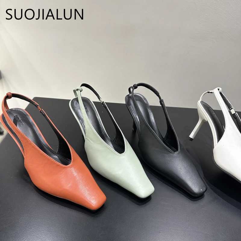 SUOJIALU 2025 Summer Sandals Fi Round Toe Shallow Smooth Womens Elegant Pump Shoes Thin High Heels Strap Shoes Y250317