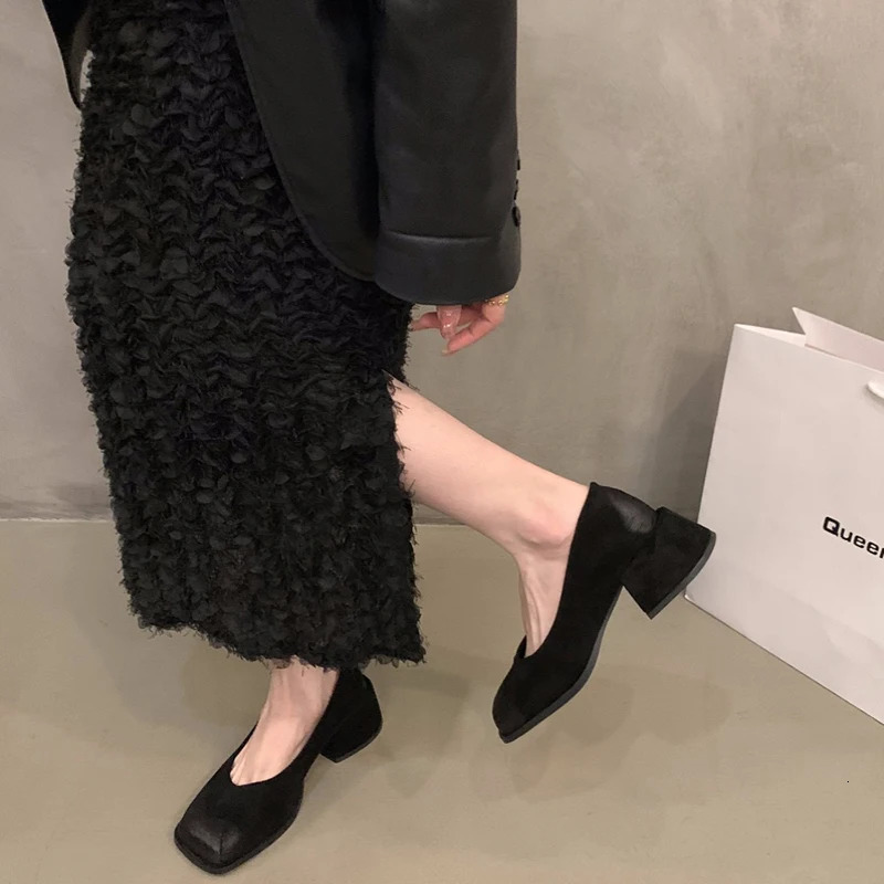 Vintage Slip On Women Mary Jane Shoes Fashion Shallow Shoes Spring Autumn Ladies Elegant Dress Thick Heel Shoes 250318