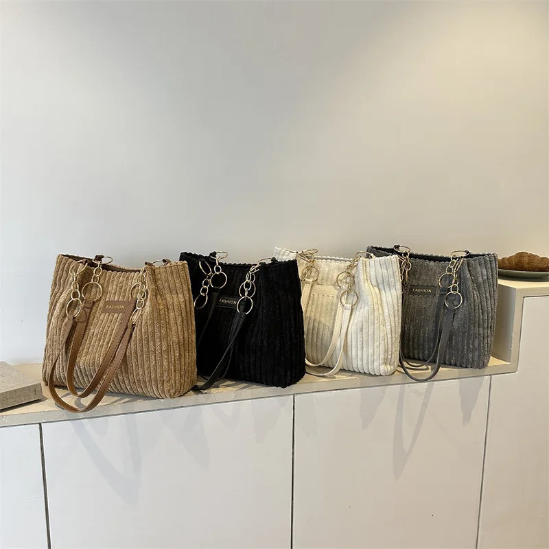 Corduroy Womens Shoulder Bag 2023 Fashion Korean Large Handbag Cotton Shopping 250401