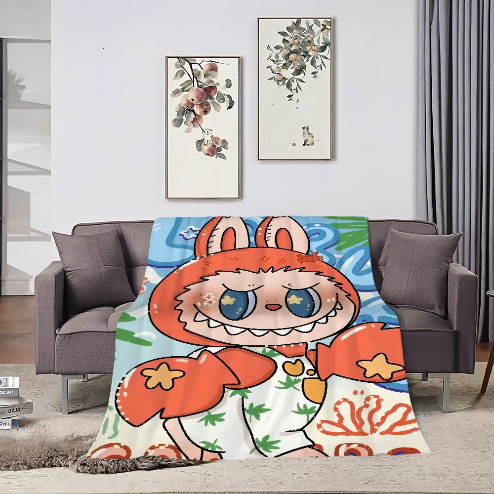 Cartoon L-Labubus-S Monster Lovely Blanket Plush Nap Sofa rug for Living Room Warm Office Bedroom Birthday Home Travel Kid Gifts 250317