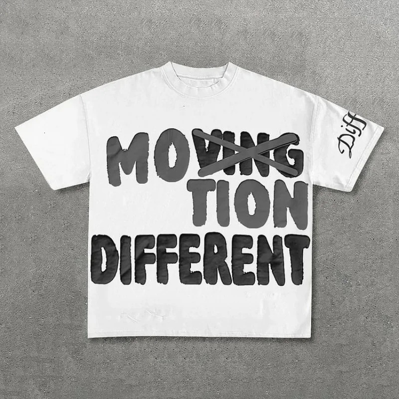 Vintage Motion Different Graphic 100% Cotton Short Sleeve T-Shirt Men Y2K Short Sleeves Oversize Tshirt Streetwear Women Tops 250318