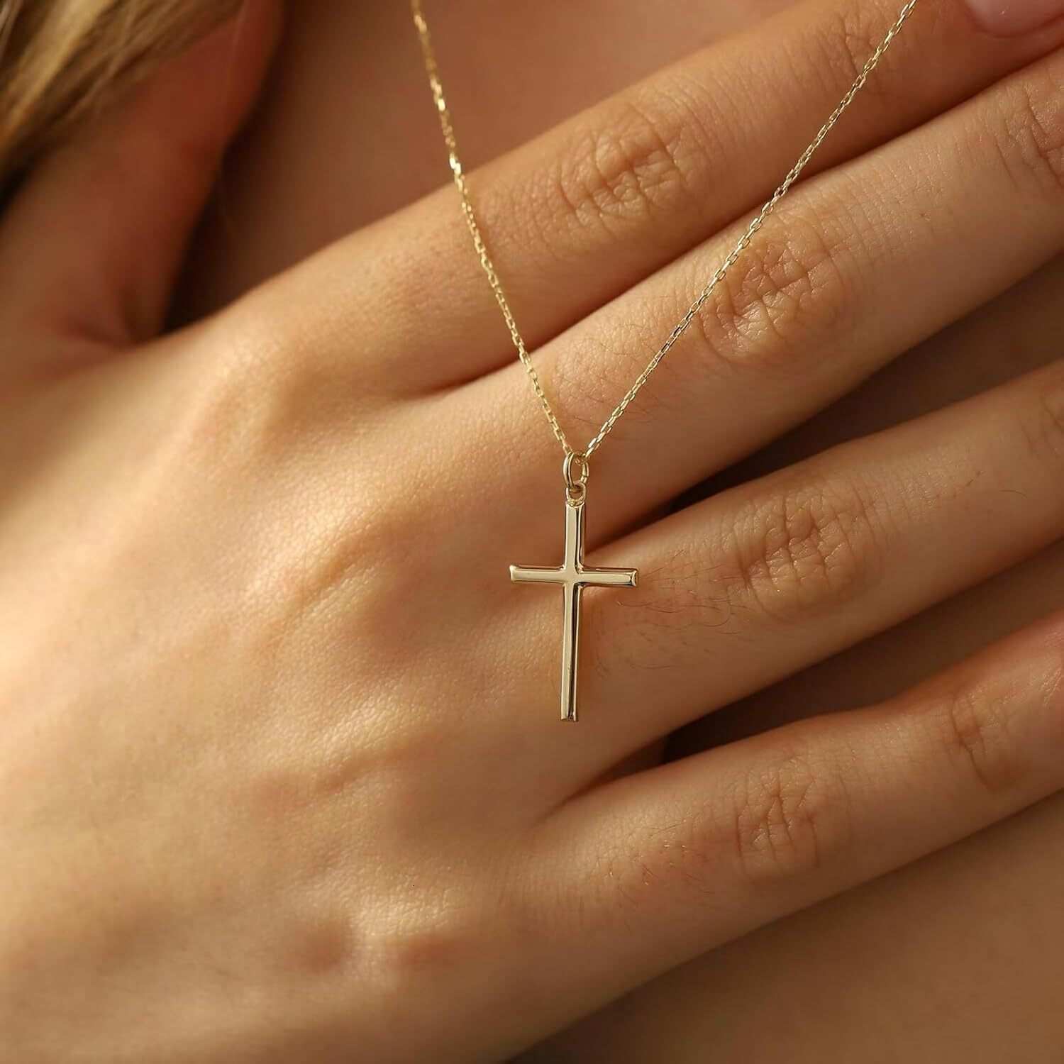 Necklace, 14K Plated Layered Small Side Cross Necklace Gold Jewelry Gift Ladies' Fashion