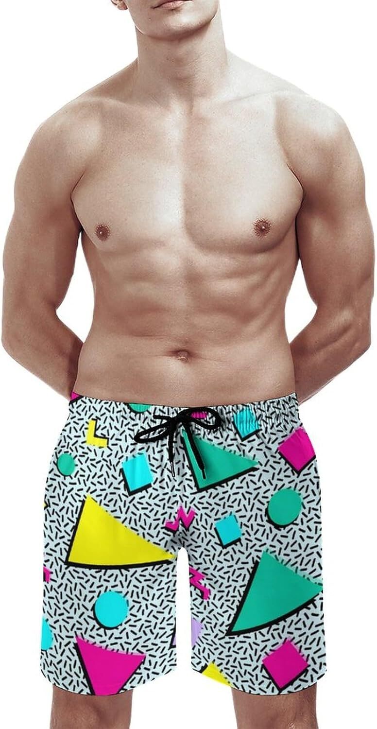 Vintage 80s Memphis Mens Beach Shorts Funny Elastic Waist Quick Dry Swim Trunks Fashion shorts