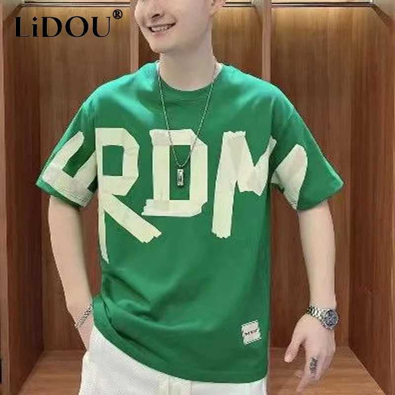 2023 Summer New Round Neck Short Sleeve Letter Printed T-shirt Mens Loose Casual Cotton Pullover TopT250318