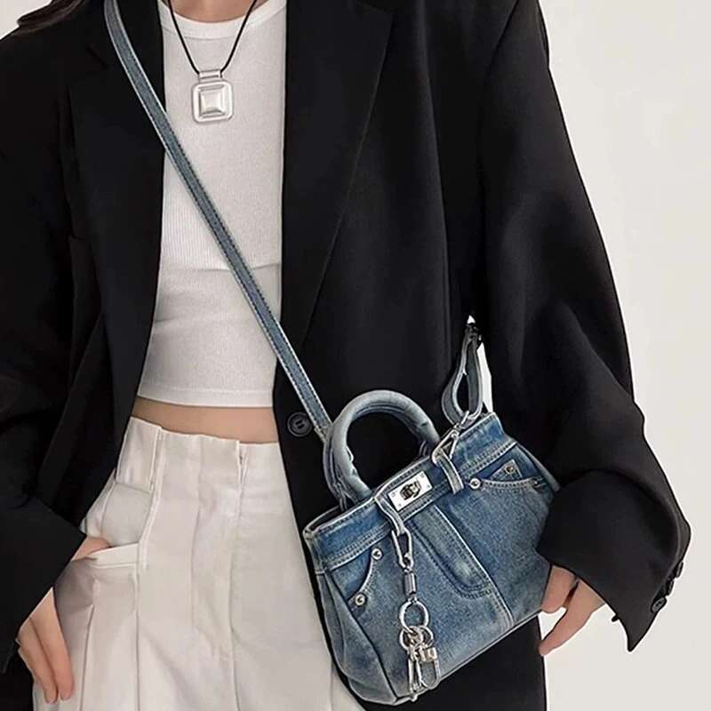 New Designer Bag Jeans Handbag Washed Old Blue Jeans Shoulder Bag Retro Multifunctional Platinum Women's Bag Niche Personalized Design