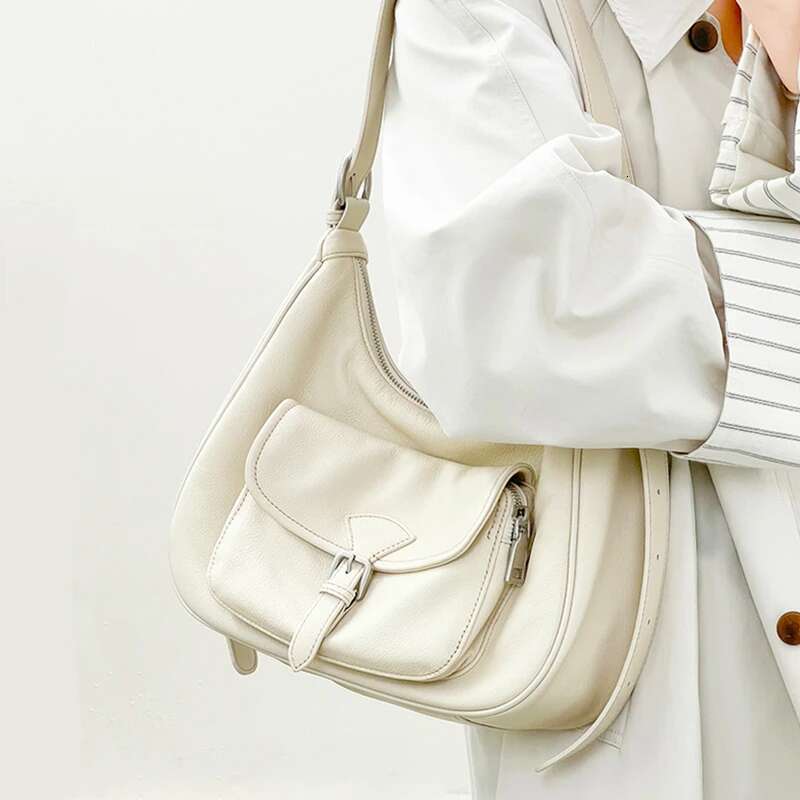 Burminsa Natural Genuine Leather Hobo Shoulder Bags For Women 2025 Designer Crossbody Purses Half Moon Ladies Handbags