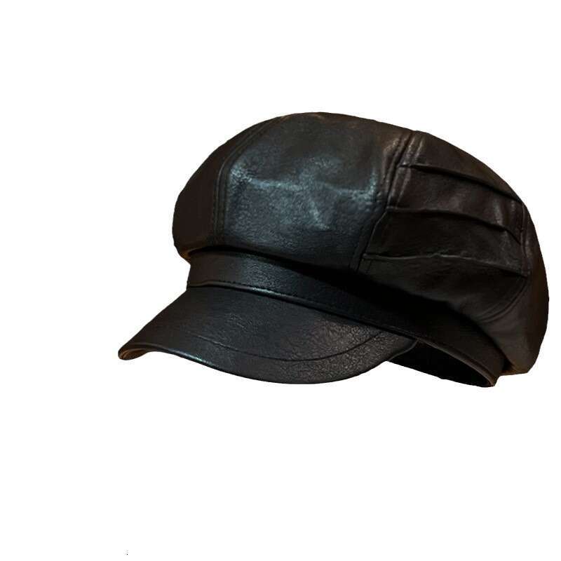 British leather pleated octagonal for women to show off their face temperament during spring and autumn outings, painter hat trend