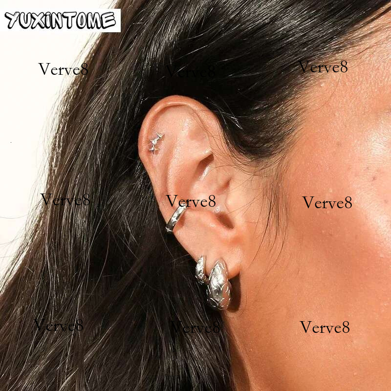 1PC Gold-Plated Sier Metal Punk Clip Earrings Europe and America Piercing Ear Cuff Female C-Shape Crystal Earring