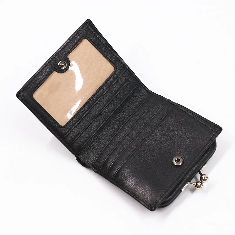 Womens Genuine Leather Wallet Fashion Short Double Fold Womens Wallet Card Clip with Kiss Lock Closed Coin Pocket 250317
