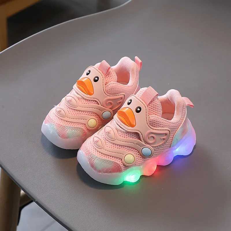 Childrens LED casual shoes cute duck sports shoes childrens glowing tennis shoes boys and girls breathable mesh sports shoes SapatoXJ250318