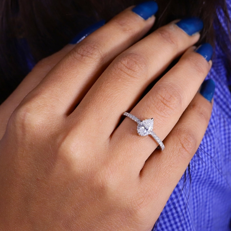 Jewelry IGI Certified 1.0 Carat Lab Grown Diamond Pear Cut Full Band Engagement Ring 14K White Gold Wedding Womens Gold Ring