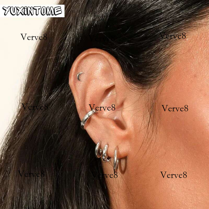 1PC Gold-Plated Sier Metal Punk Clip Earrings Europe and America Piercing Ear Cuff Female C-Shape Crystal Earring