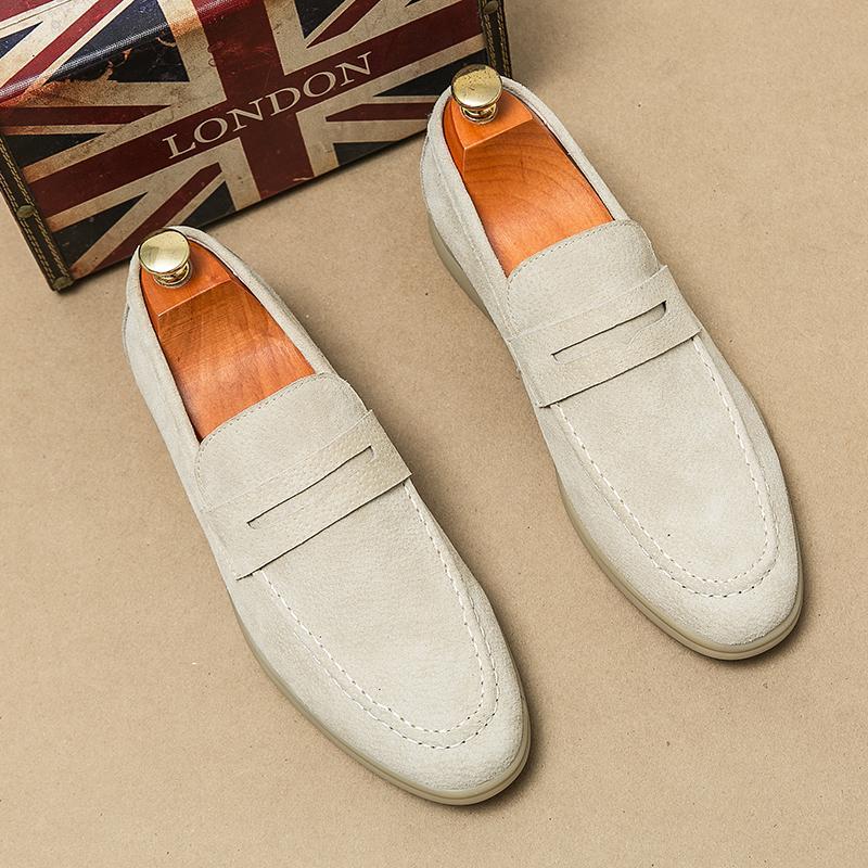 new Men's large-size casual leather shoes fashionable slip-on loafers trendy simple formal business leather shoes
