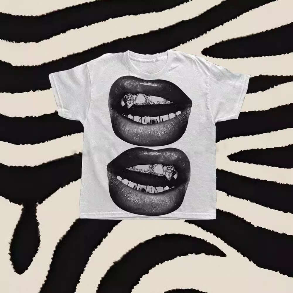 Summer Gothic women's club wholesale lip print short top 2025 new style chic and elegant clothing