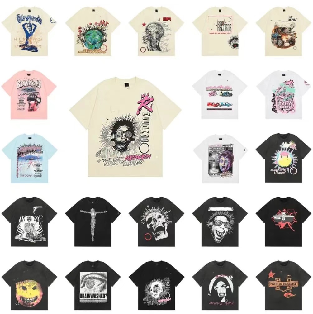 Man t shirt Designer t-shirts Fashion clothing clothes hipster washed fabric tee graphic Street Quality Lettering foil print Vintage Loose fitting