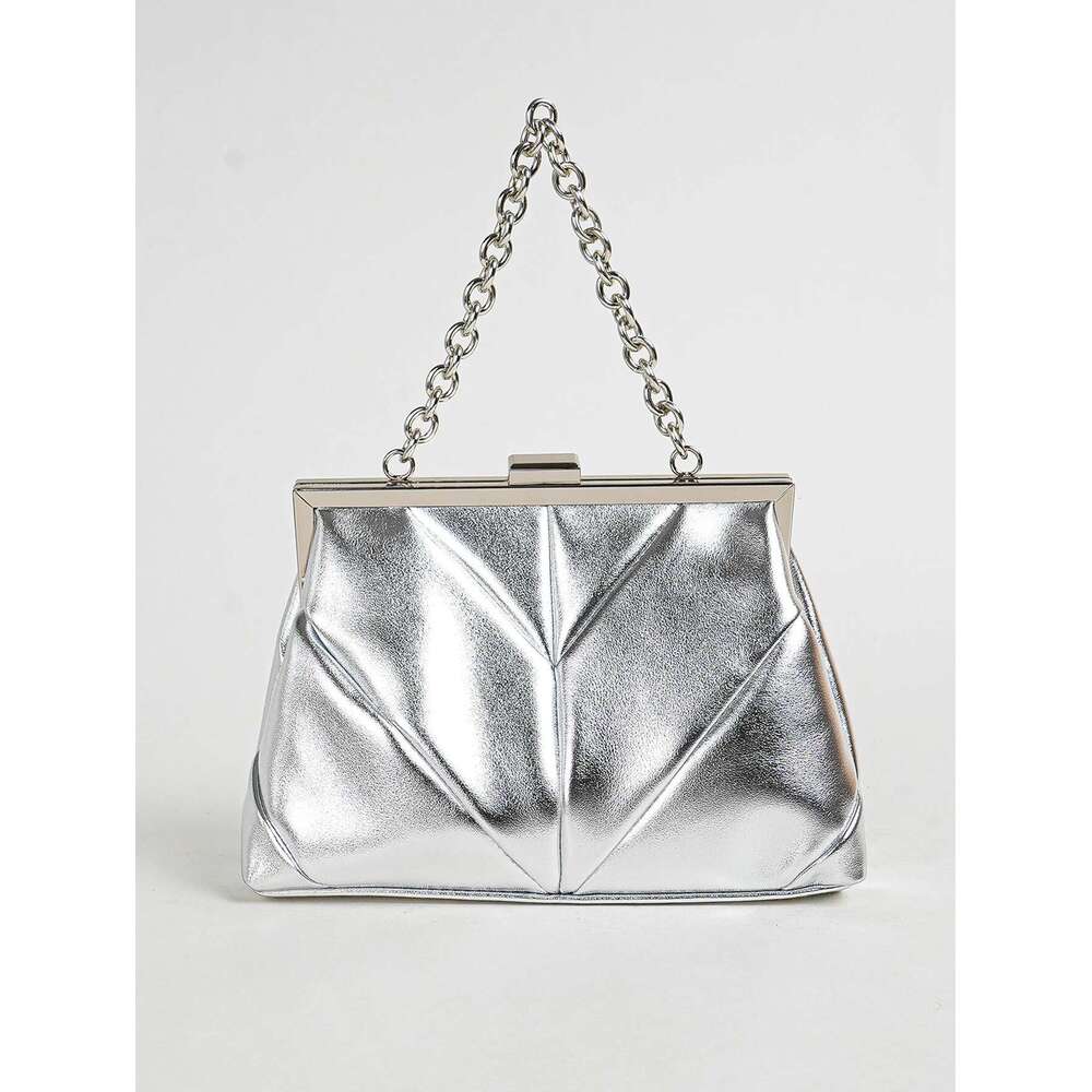 PC Matallic 1 PU Leather Elegant Pleated Kiss-Lock Closure Evening Bag,Shinny Metal Chain Holder Frame Cross Body Clutch Bag,Kis