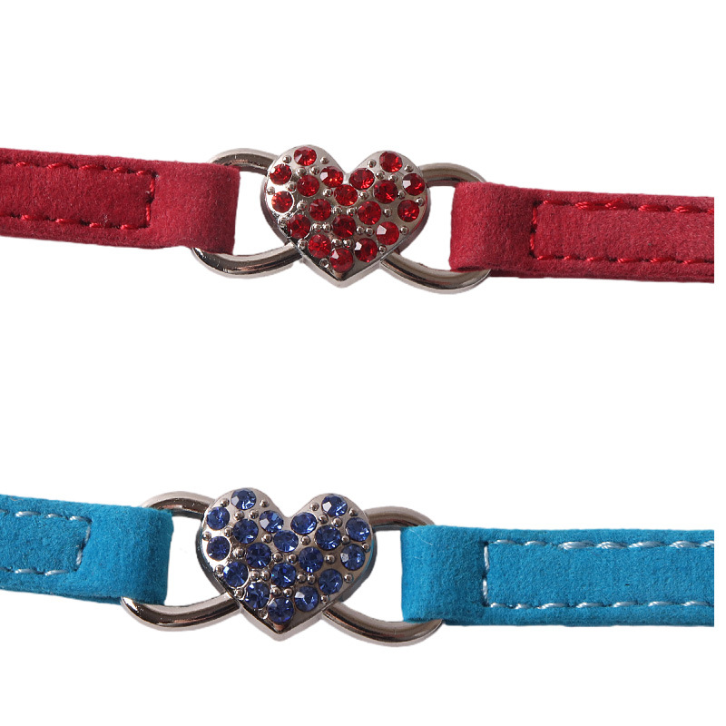 Suede Cat Collar with Metal Heart Inlaid with Rhinestones Decoration, Bell Kitten Collar, Adjustable Cat Collar for Boy Cats, Girl Cats with Safety El