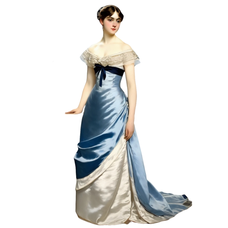 Vintage Edwardian Prom Dresses Off Shoulder Contrast Color Long Victorian Evening Dress Formal Party Gown For Women