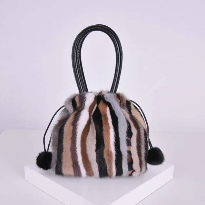 Real Mink Fur Women Party Handbag Winter Plush Ladies Clutch Crossboby Bag With String And Two Balls