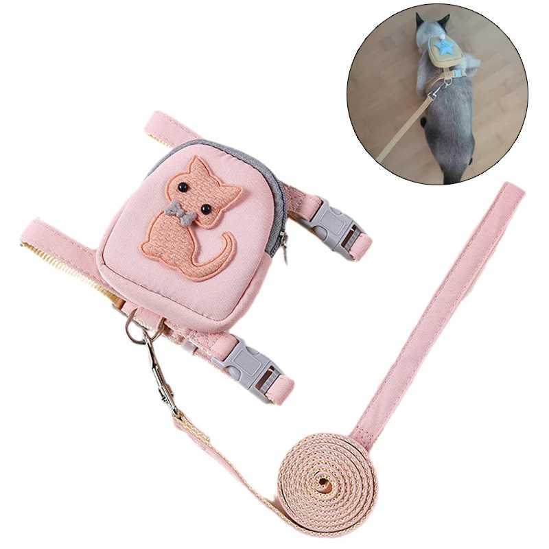 Fashionable cat and dog harness and belt set suitable for cat puppy cartoon printed pet harness backpack kitten rope accessoriesT250318