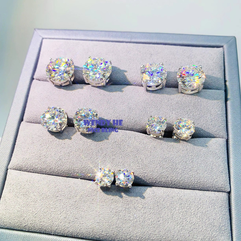 Luxury Diamond VVS Moissanite Round Stud Earrings S925 10K 14K 18K Solid Gold Stud Earrings Women Men Moissanite Earrings