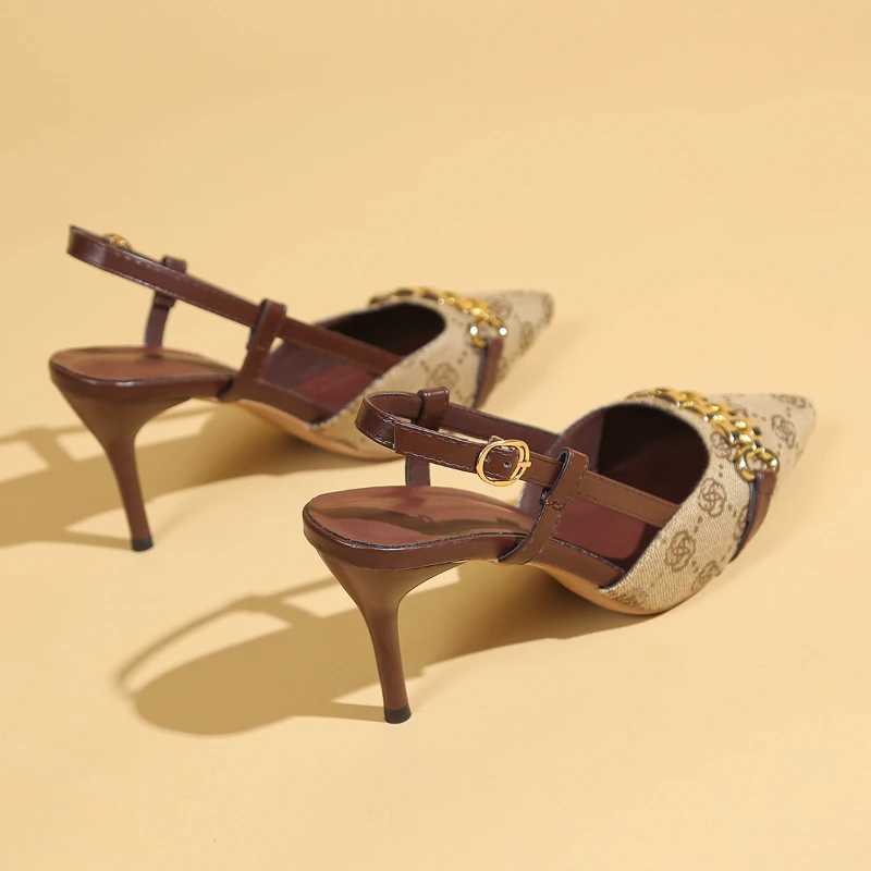 Wens Point Metal Chain Decorative Buckle Height H Fixed Luxury Durable N-Slip Wens Shoes 34-42 Stiletto High Heels Y250317