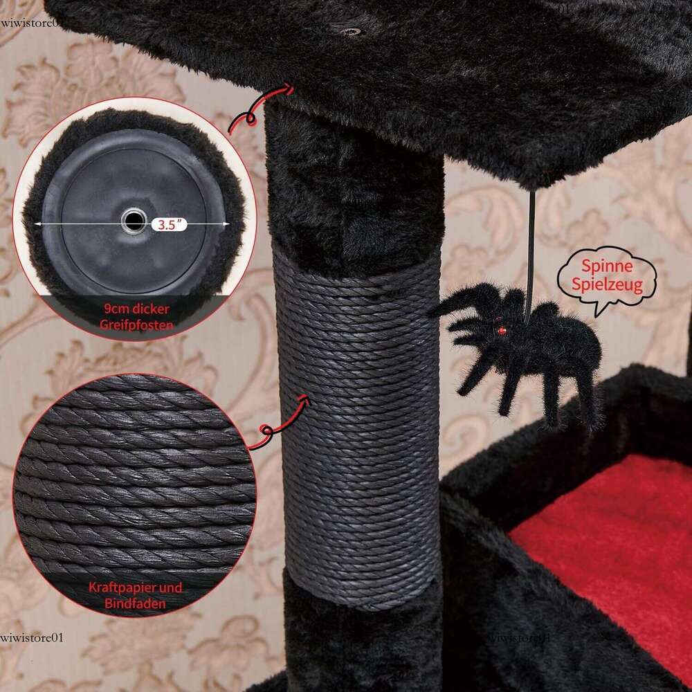 Gothic Cat Tree With Coffin Bed Cat Tower With Spacious Cat Condo Scratching Posts Spider Hanging Ball Multi Level
