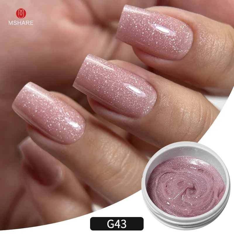 MSHARE 50g/250g Shimmer Pink White Acrylic Gel Glitter Shiny Extension Acryl Hard Gel Nails Sculpting Construction Professional 250314