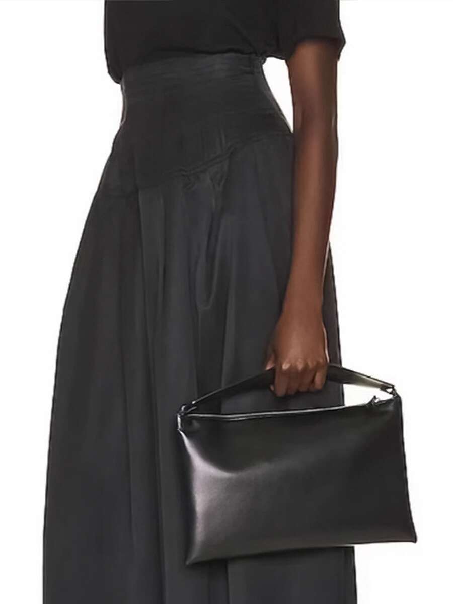 MABULA Black Genuine Cow Leather Envelope Hobos Handbag High Quality Women Underarm Shoulder Bag Ladies Fashion Work Brief Case