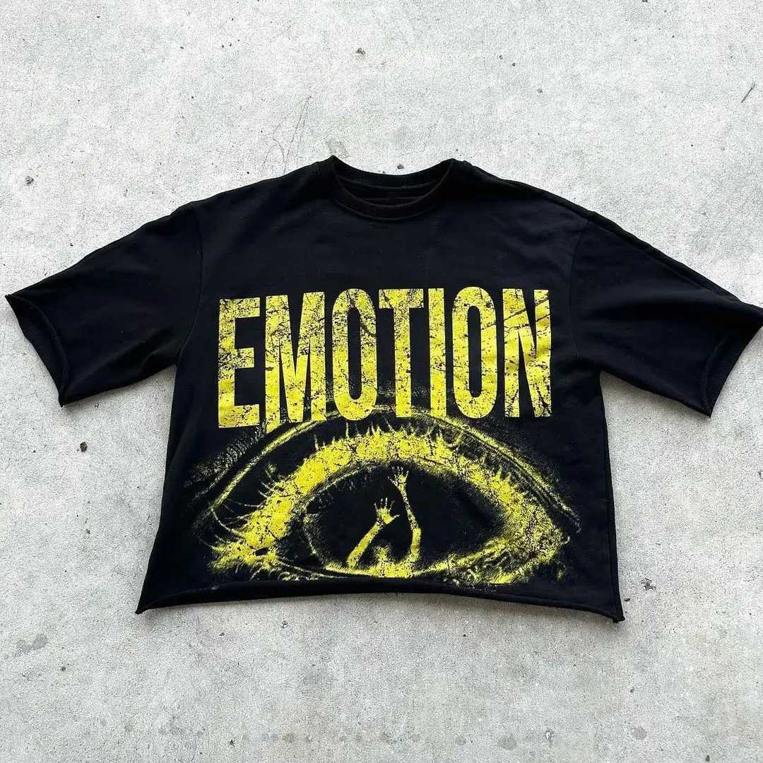 Hip hop mens staff collar short sleeved T-shirt Gothic street casual print suitable for all seasons loose fit plus sizeXJ250318