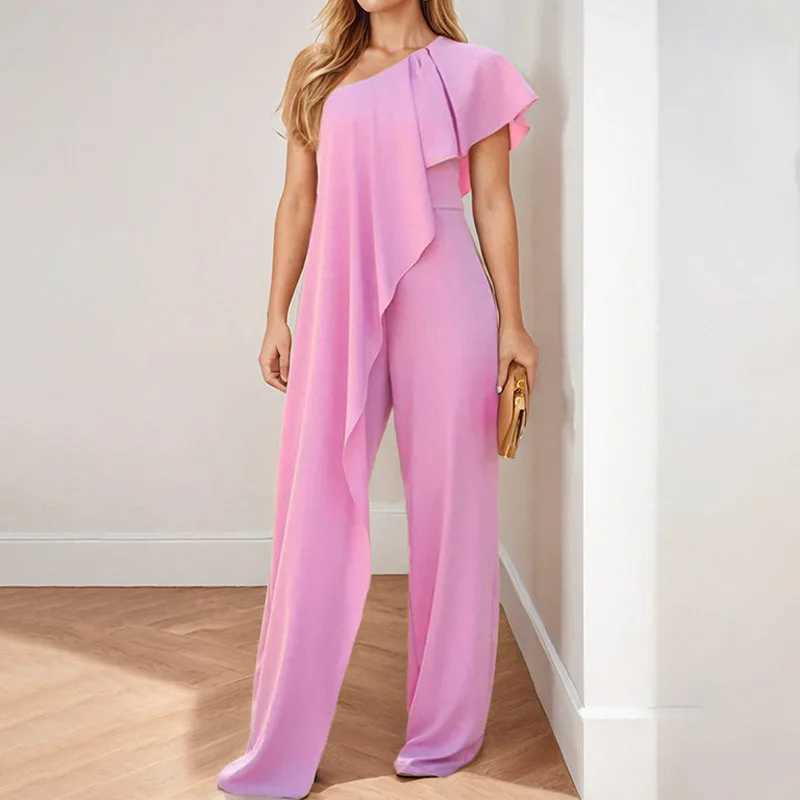 2025 new womens jumpsuit asymmetric shoulder earrings fashionable and elegant party womens clothing X250318