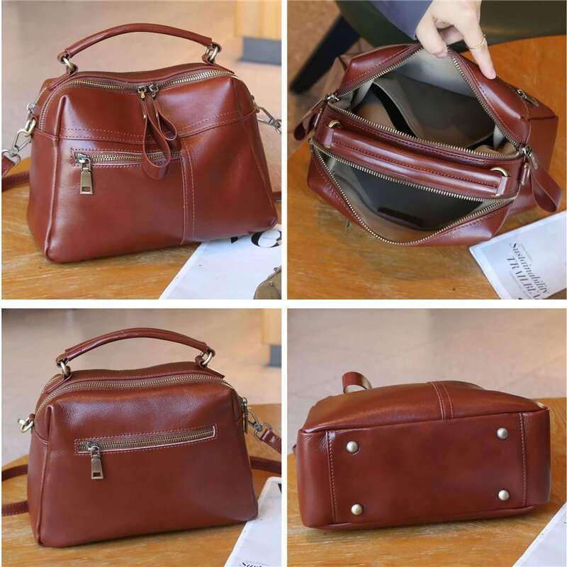 Toptrends Cowhide Genuine Leather Pillow Shoulder Bags For Women 2025 Designer Top Handle Work Crossbody Ladies Handbags