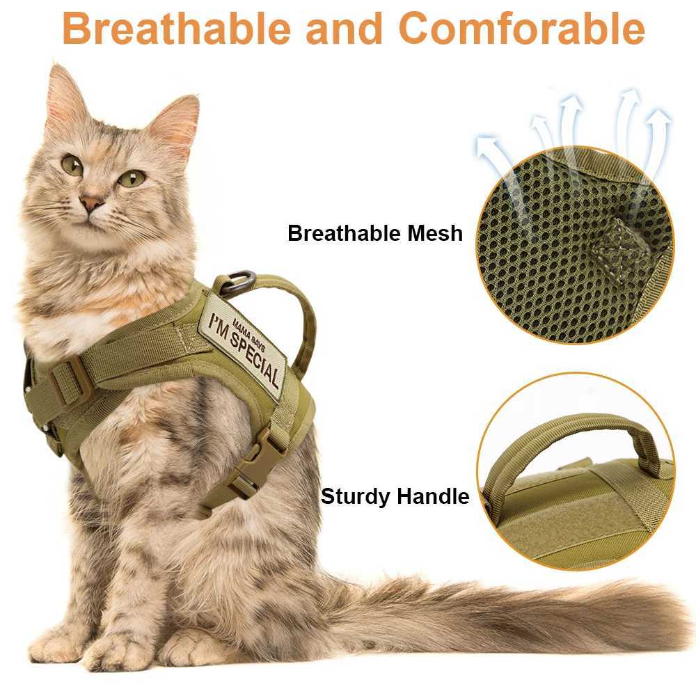 Nylon cat harness vest with 2 stickers military tactical cat harness with handle puppy pet training ChihuahuaT250318