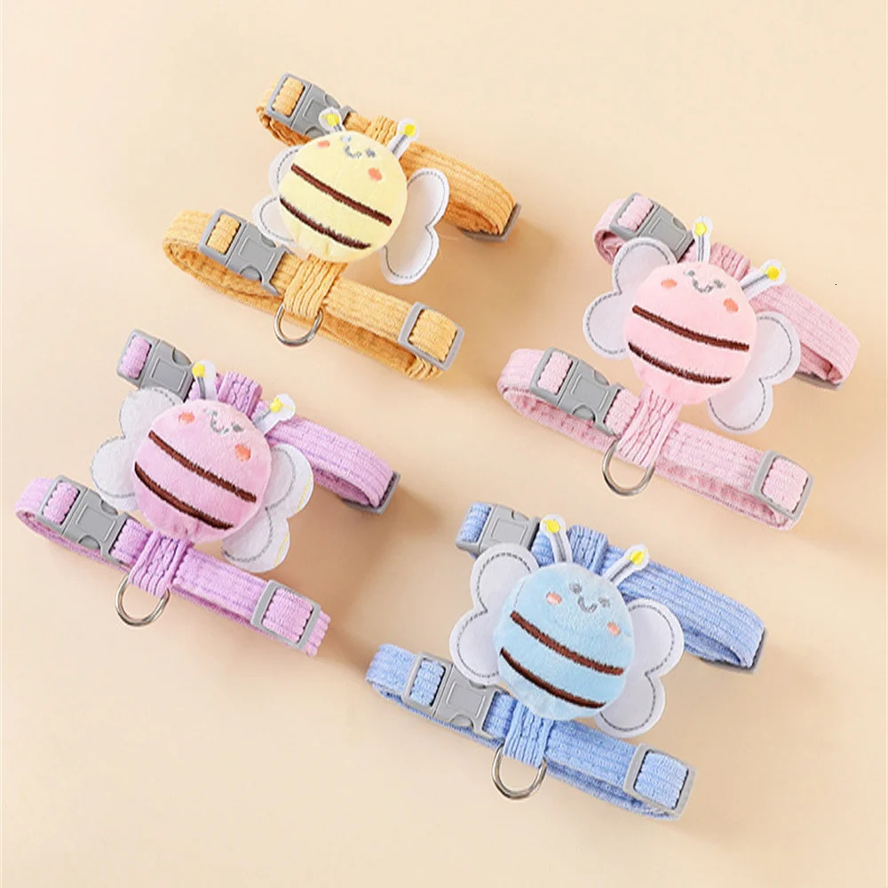 Cat harness collar set with adjustable cartoon bee double layered dog for small and mediumsized pet collars outdoor walking 250318