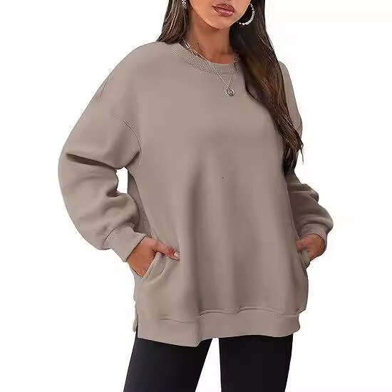 popular European and American women's round neck pullover oversized loose veet long sleeved sweatshirt 2025 versatile new trend clothing ins
