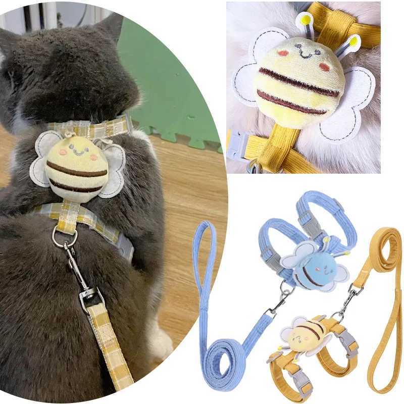 Cat Strap Cute Bee Style Pet Strap and Belt Set Adjustable Strap Suitable for Cats Puppies Cat Accessories Outdoor WalkingT250318