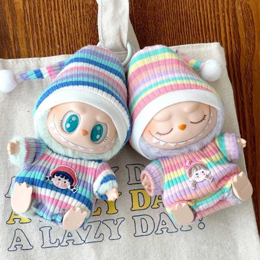 17cm Labubu doll clothing mini plush doll clothing monster clothing accessories winter jumpsuit rainbow pajamas X250318