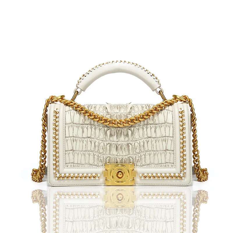 White Crocodile Genuine Leather Chain Women's Crossbody New Small Fragrance Style Bag