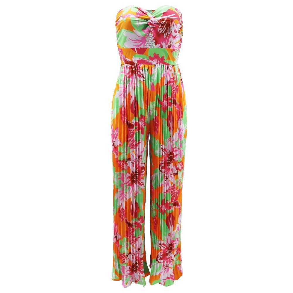 Summer elegant womens floral print jumpsuit strapless high waisted casual legs X250318