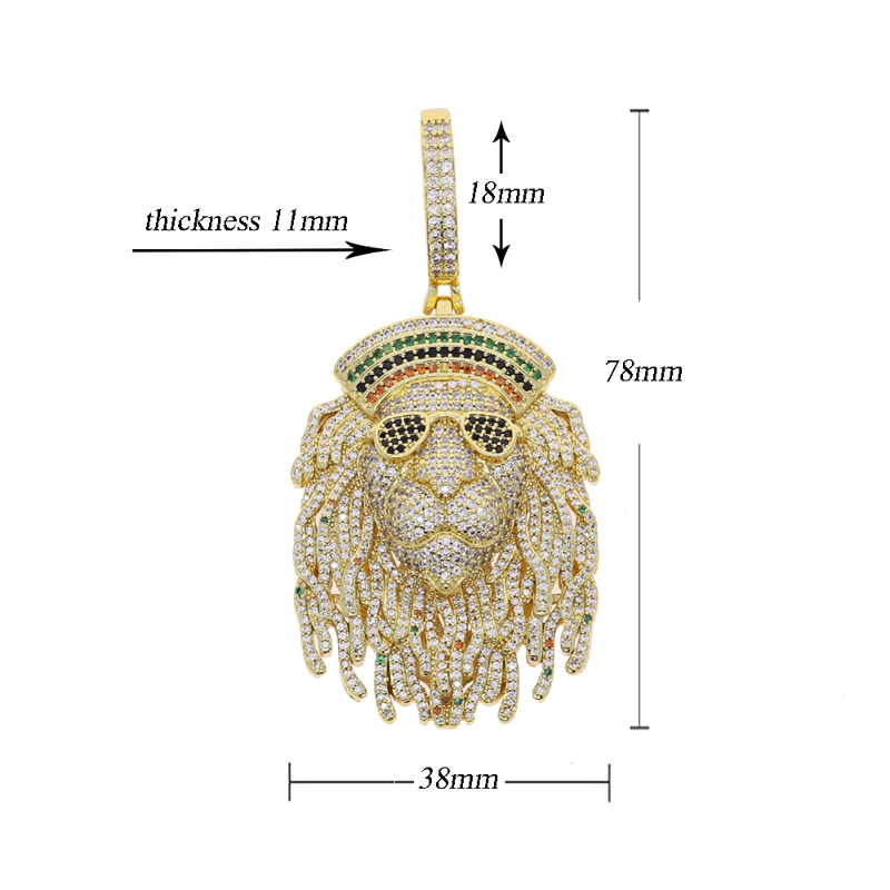 2025 new design animal lion shiny colored zircon hip-hop men's fashion pendant necklace party holiday gift