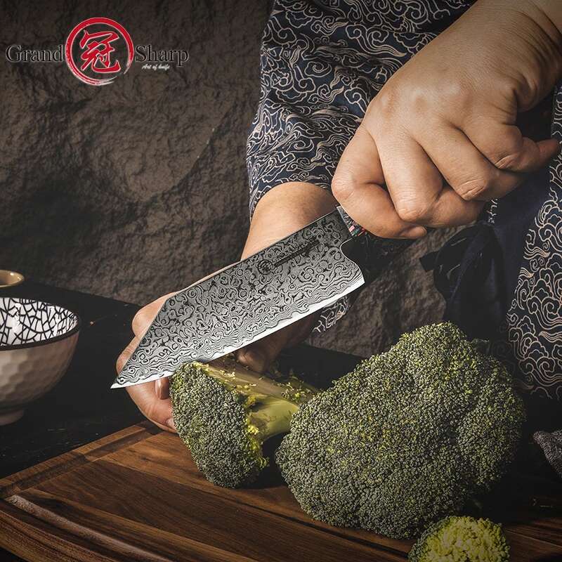 Grands 5.5 Inch Japanese Bunka Kitchen Knife 67 Layers Damascus Steel Chef Knives Fruit Meat Vegetables Cutter Cooking Tools