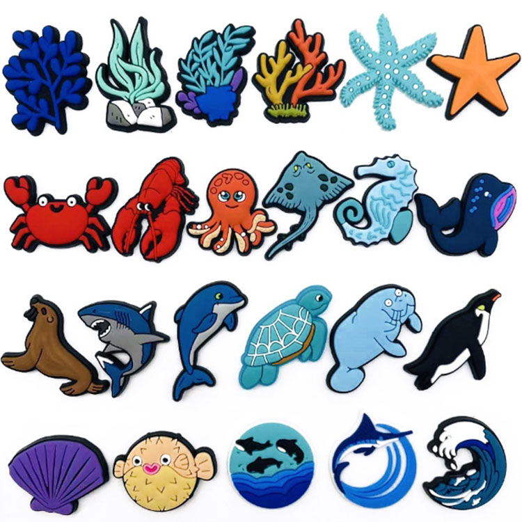 20pcs new style cartoon summer amorous feelings set DIY hole shoe charms fish beach blue colors clog accessories charms buckle