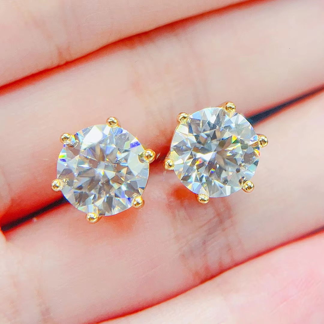 Full Size Fine Jewelry Screw Back 925 Sterling Silver Iced Out Ear Studs VVS Moissanite Diamond Stud Earrings