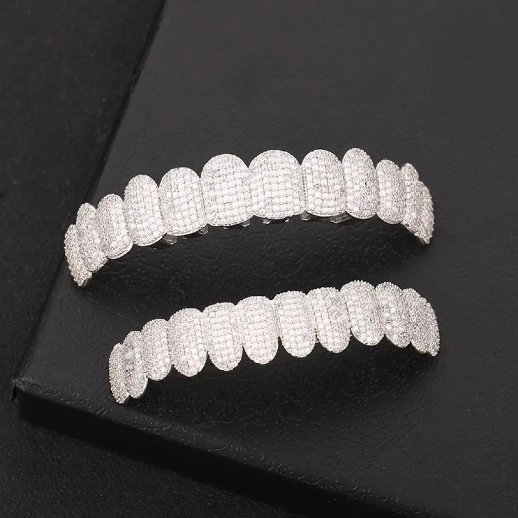 Teeth Set For Unisex Top Bottom Iced Out Cubic Zirconia Stone Brass Material Hip Hop Cosply Jewelry For Man Women 250318