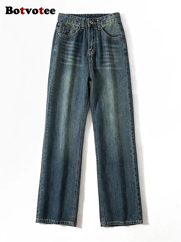 Botvotee Extra Long Vintage Jeans Womens Wide Leg Straight Denim Pants Spring Summer Fashion Office Wear Mom 250317